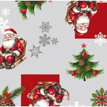 Nappe de noël Sapin gris - Nappe festive père noël rouge