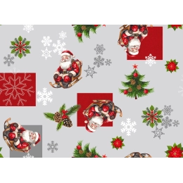 Nappe de noël Sapin gris - Nappe festive père noël rouge