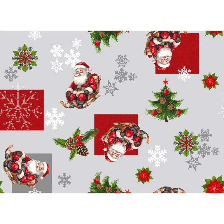 Nappe de noël Sapin gris - Nappe festive père noël rouge