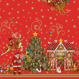 Nappe de noël rouge toile cirée - Nappe festive noël père noël rouge