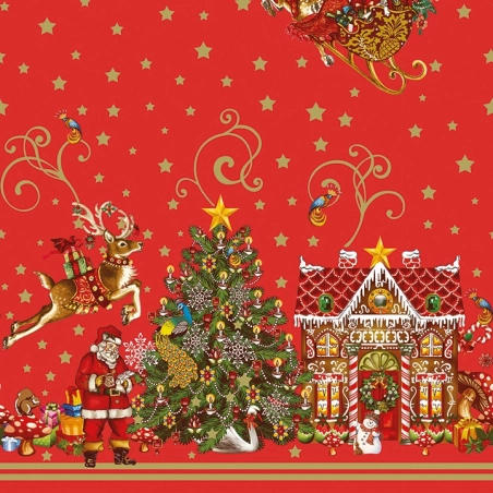Nappe de noël rouge toile cirée - Nappe festive noël père noël rouge