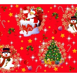 Nappe de noël rouge largeur 140 cm - Toile cirée père noël et sapin
