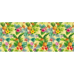 Toile cirée Exotica Jaune - Feuillage et Hibiscus colorés