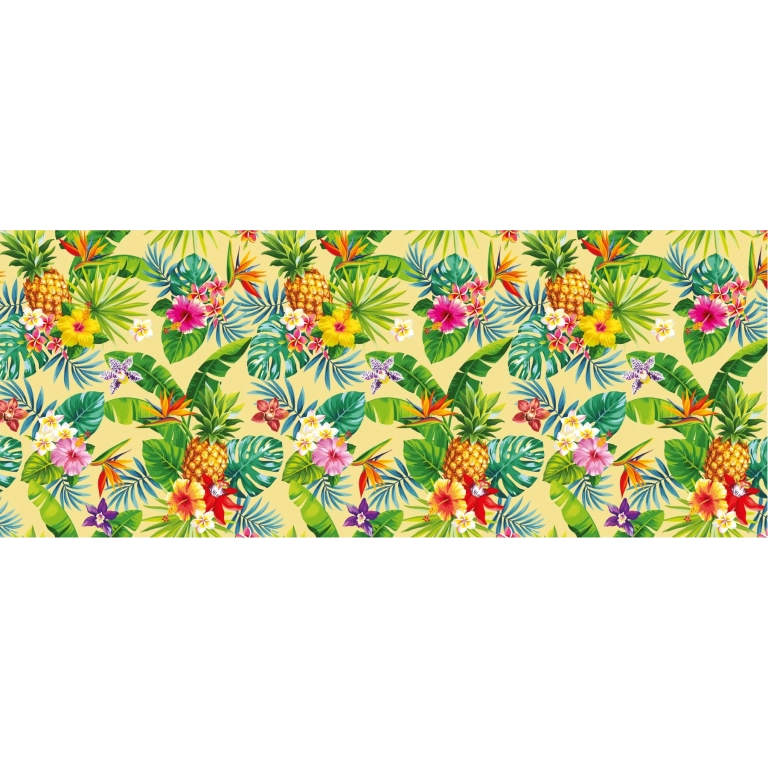 Toile cirée Exotica Jaune - Feuillage et Hibiscus colorés Toile cirée Exotica Jaune - Feuillage et Hibiscus colorés