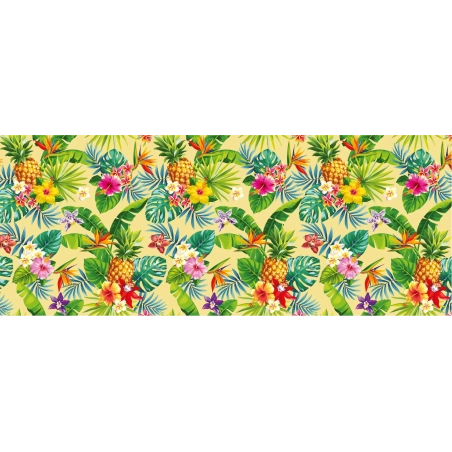Toile cirée Exotica Jaune - Feuillage et Hibiscus colorés Toile cirée Exotica Jaune - Feuillage et Hibiscus colorés