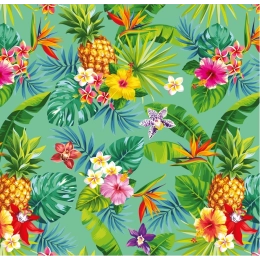 Toile cirée Exotica Vert - Feuillage et Hibiscus colorés