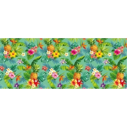 Toile cirée Exotica Vert - Feuillage et Hibiscus colorés