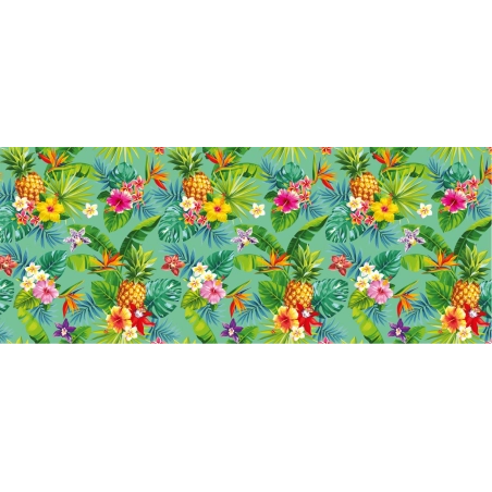 Toile cirée Exotica Vert - Feuillage et Hibiscus colorés