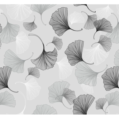 Toile cirée Ginkgo Gris - Feuillage argenté élégant