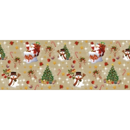 Nappe de noël dorée largeur 140 cm - Toile cirée père noël et sapin