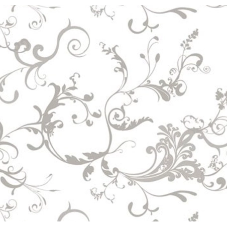 Toile cirée arabesque argent - Nappe cirée motif argent blanc 140 cm