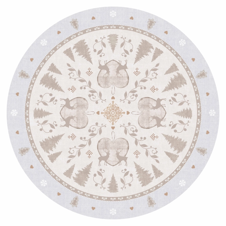 Nappe en toile cirée épaisse HIVER Gris Clair - ronde 140cm