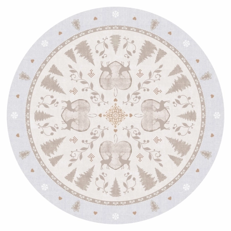 Nappe en toile cirée épaisse HIVER Gris Clair - ronde 140cm