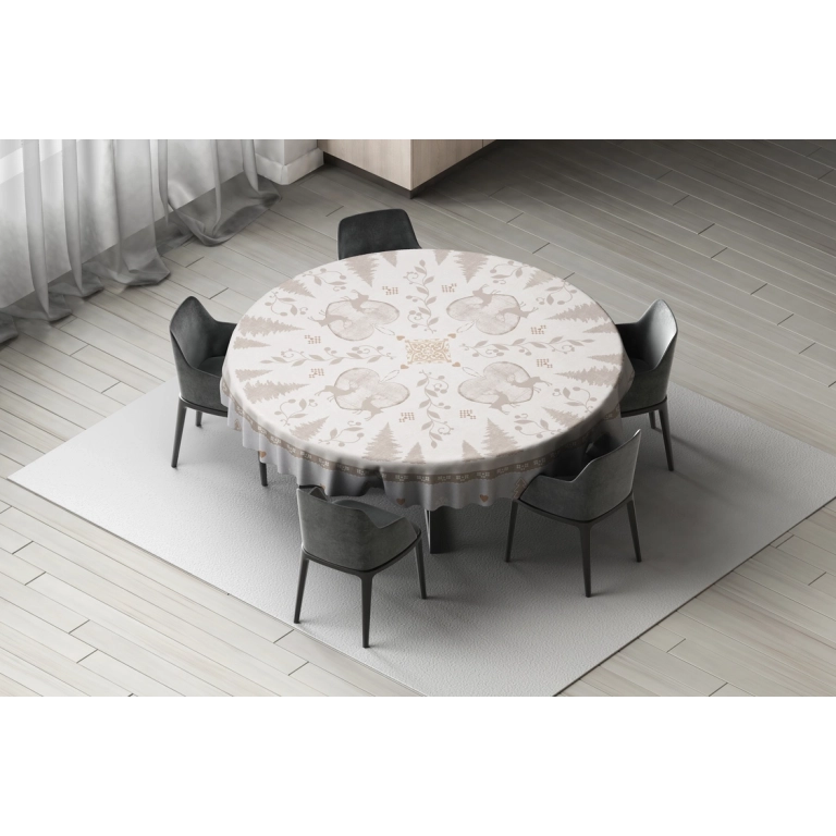 Nappe en toile cirée épaisse HIVER Gris Clair - ronde 140cm