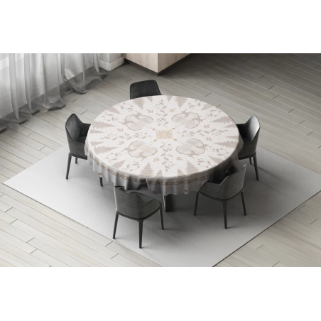 Nappe en toile cirée épaisse HIVER Gris Clair - ronde 140cm
