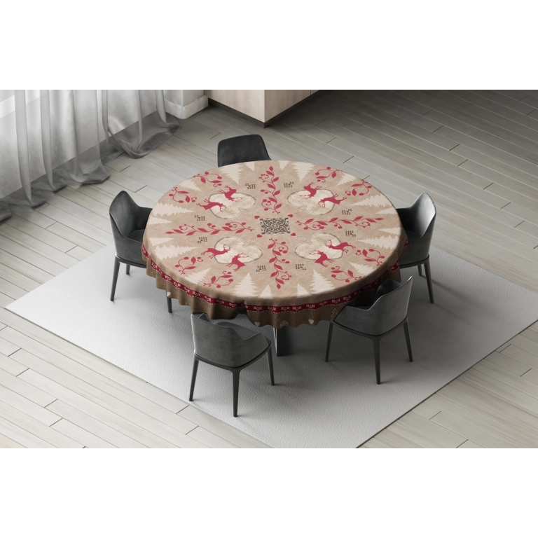 Nappe en toile cirée épaisse HIVER Rouge - ronde 140cm