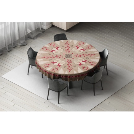 Nappe en toile cirée épaisse HIVER Rouge - ronde 140cm