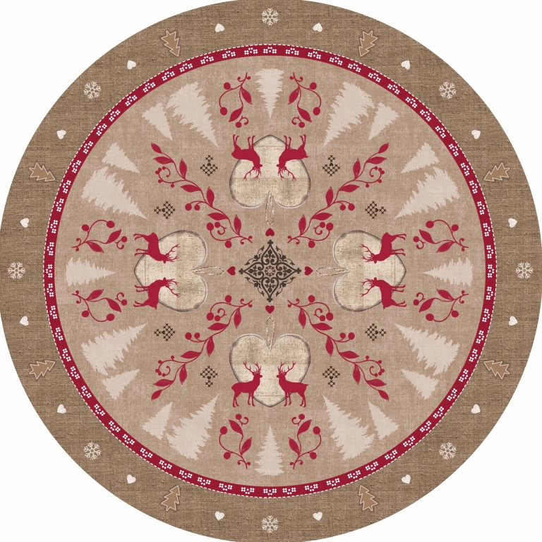 Nappe en toile cirée épaisse HIVER Rouge - ronde 140cm