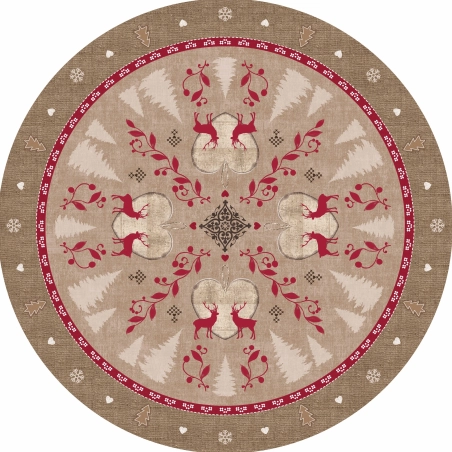 Nappe en toile cirée épaisse HIVER Rouge - ronde 140cm