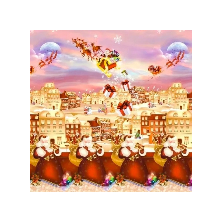 Nappe de noël or toile cirée - Nappe festive noël père noël rouge