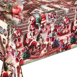 Nappe de noël rouge et déco - Nappe festive noël père noël rouge