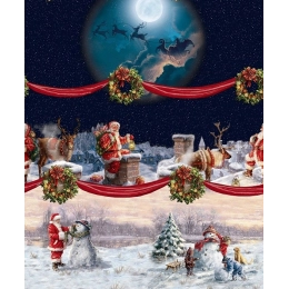 Toile cirée Noël bleu nuit -  Nappe de noël festive père Noël rouge