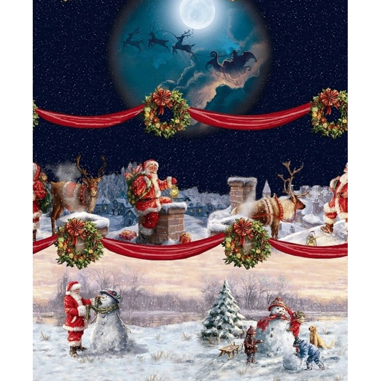 Toile cirée Noël bleu nuit -  Nappe de noël festive père Noël rouge