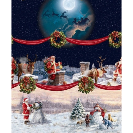 Toile cirée Noël bleu nuit -  Nappe de noël festive père Noël rouge