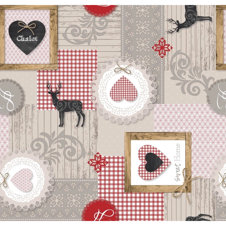 Toile cirée REFUGE rouge - largeur 140 cm