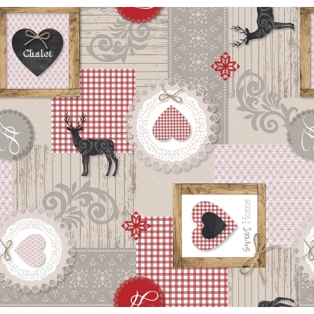 Toile cirée REFUGE rouge - largeur 140 cm