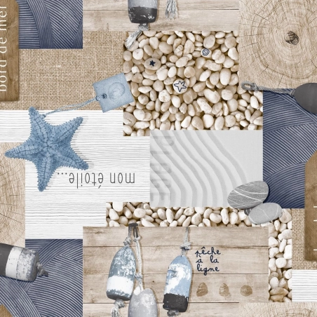 Toile cirée WIMEREUX bleu - largeur 140 cm