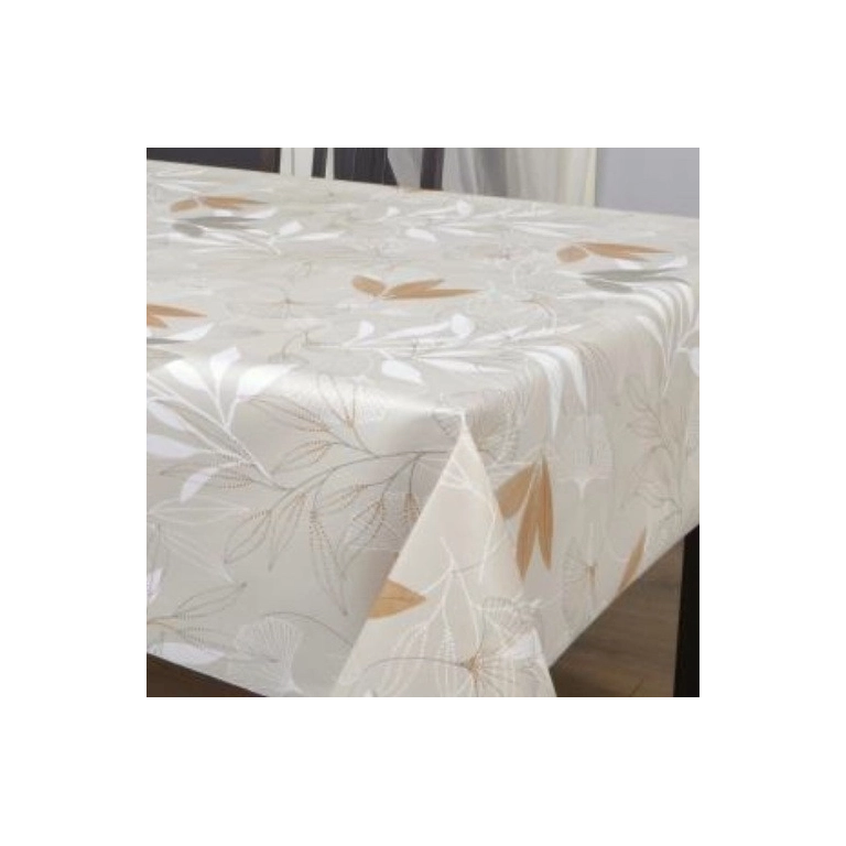 Toile cirée épaisse HANA beige - Largeur 140 cm  et Sans plis