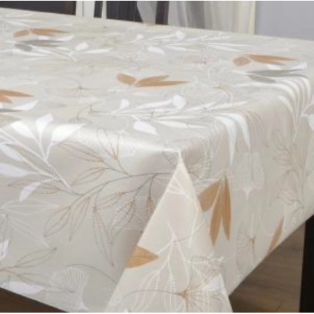 Toile cirée épaisse HANA beige - Largeur 140 cm  et Sans plis