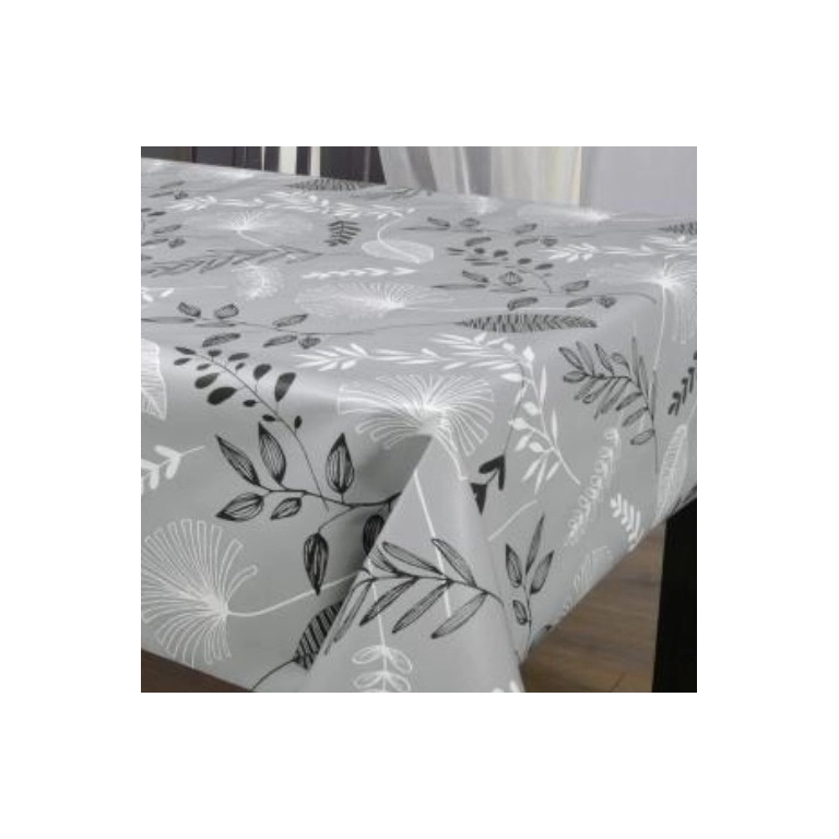 Toile cirée épaisse LAUREL gris - Largeur 140 cm  et Sans plis