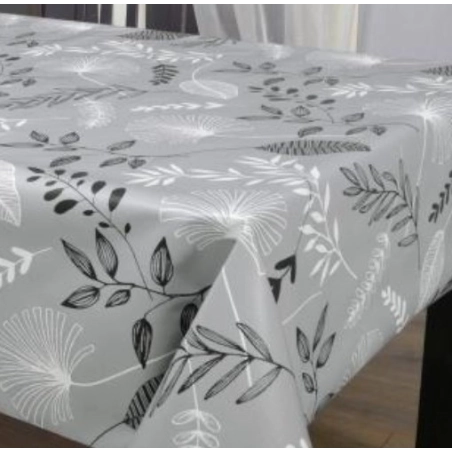 Toile cirée épaisse LAUREL gris - Largeur 140 cm  et Sans plis