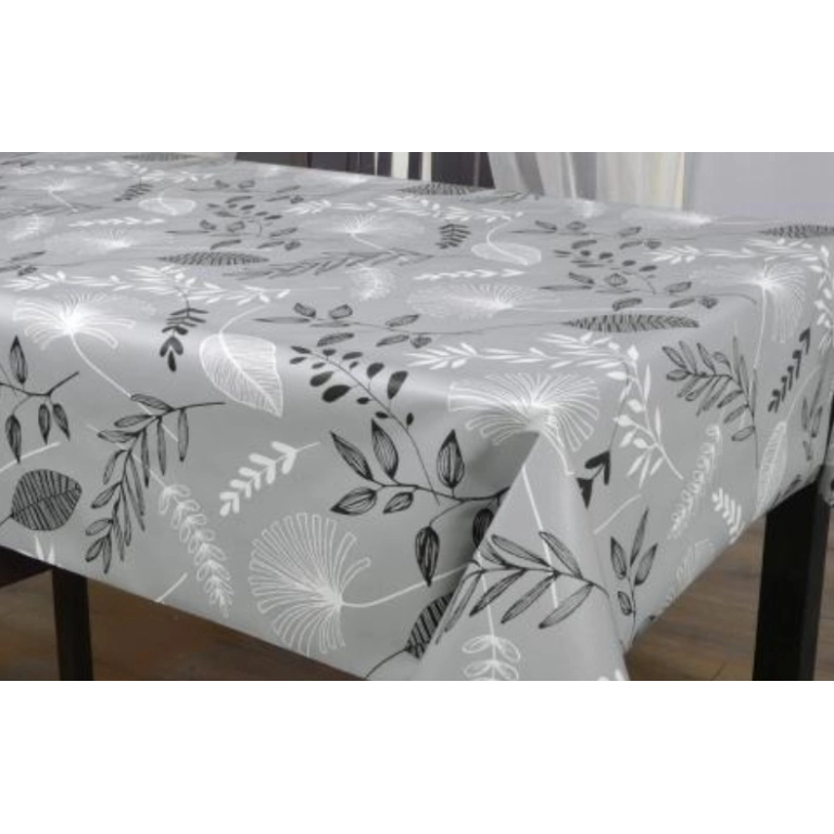 Toile cirée épaisse LAUREL gris - Largeur 140 cm  et Sans plis