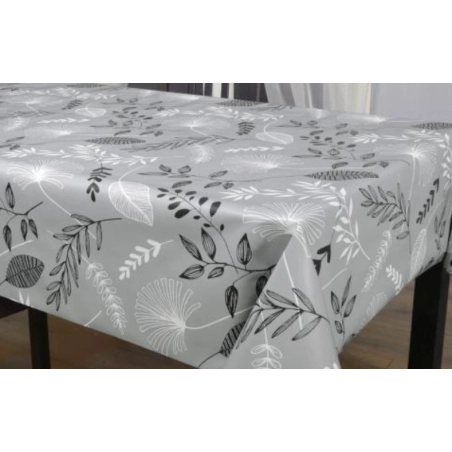 Toile cirée épaisse LAUREL gris - Largeur 140 cm  et Sans plis