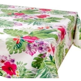 Toile cirée épaisse JUNGLE blanc - Largeur 140 cm  et Sans plis