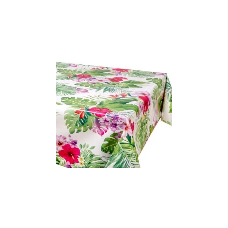 Toile cirée épaisse JUNGLE blanc - Largeur 140 cm  et Sans plis