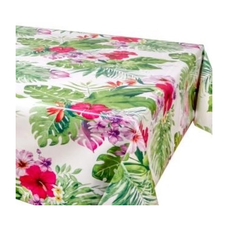 Toile cirée épaisse JUNGLE blanc - Largeur 140 cm  et Sans plis