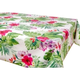 Toile cirée épaisse JUNGLE blanc - Largeur 140 cm  et Sans plis