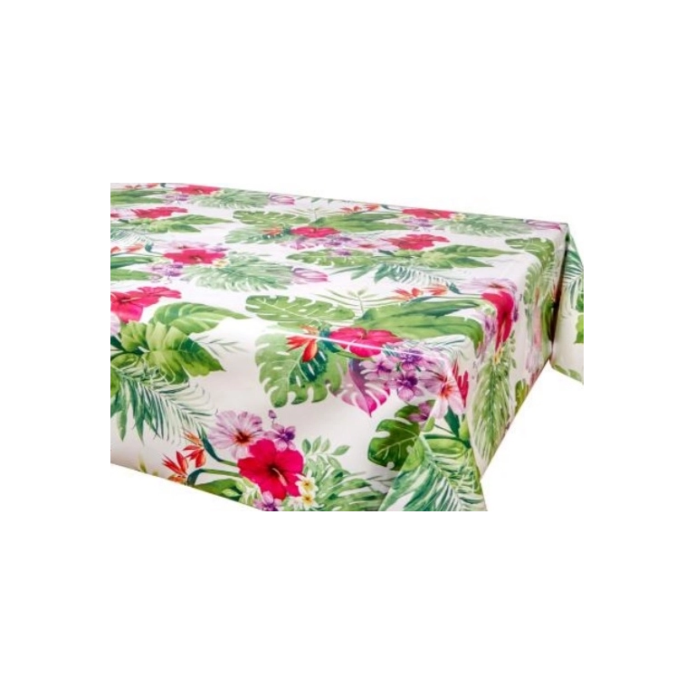 Toile cirée épaisse JUNGLE blanc - Largeur 140 cm  et Sans plis