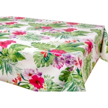 Toile cirée épaisse JUNGLE blanc - Largeur 140 cm  et Sans plis