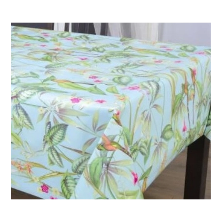 Toile cirée épaisse BARBARA vert - Largeur 140 cm  et Sans plis