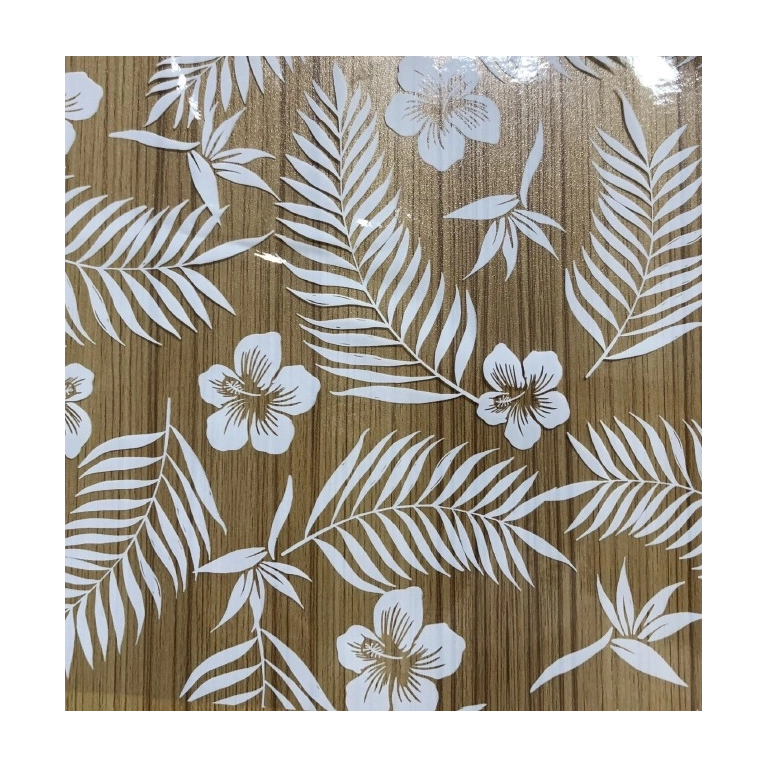 Nappe transparente TROPIC blanc - imprimé feuillage