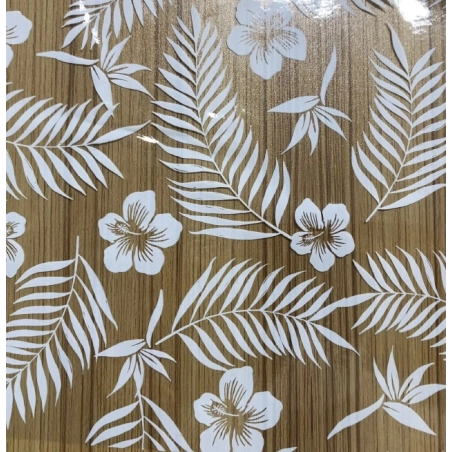 Nappe transparente TROPIC blanc - imprimé feuillage