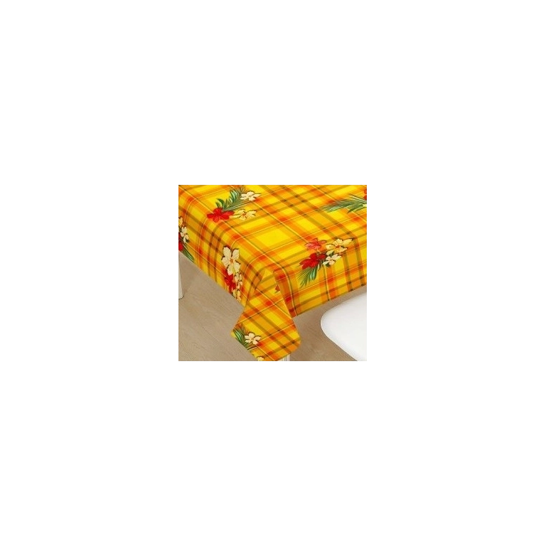 Toile cirée TROIS rivières - Nappe madras jaune et orange