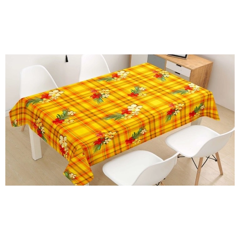 Toile cirée TROIS rivières - Nappe madras jaune et orange