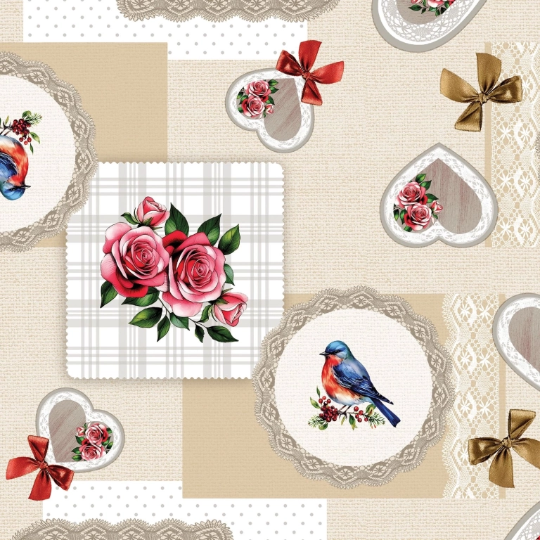 Toile cirée MERLEBLEU beige - Nappe authentique