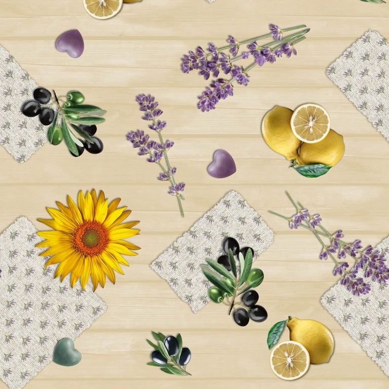 Toile cirée ROQUEBRUNE beige - Nappe provençale en toile cirée